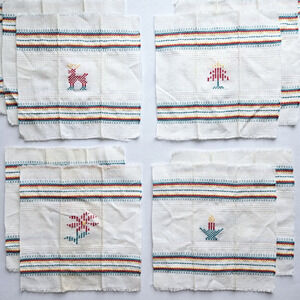 Vintage Christmas Cloth Napkins Embroidered Luncheon Midcentury Retro Set of 10
